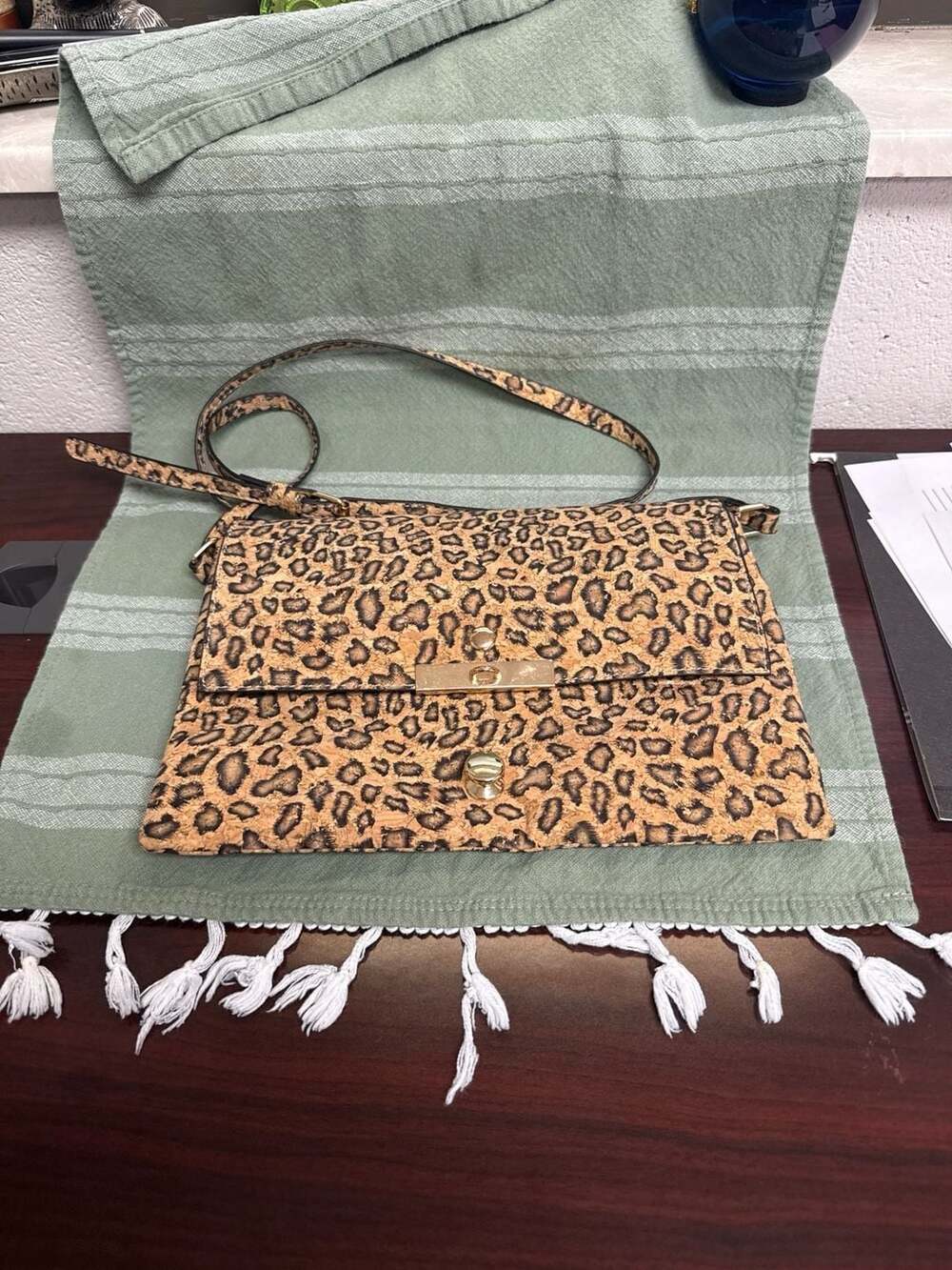 Leopard Print Cork Crossbody Bag, Gold Hardware - Animal Print Purse VEGAN BAG